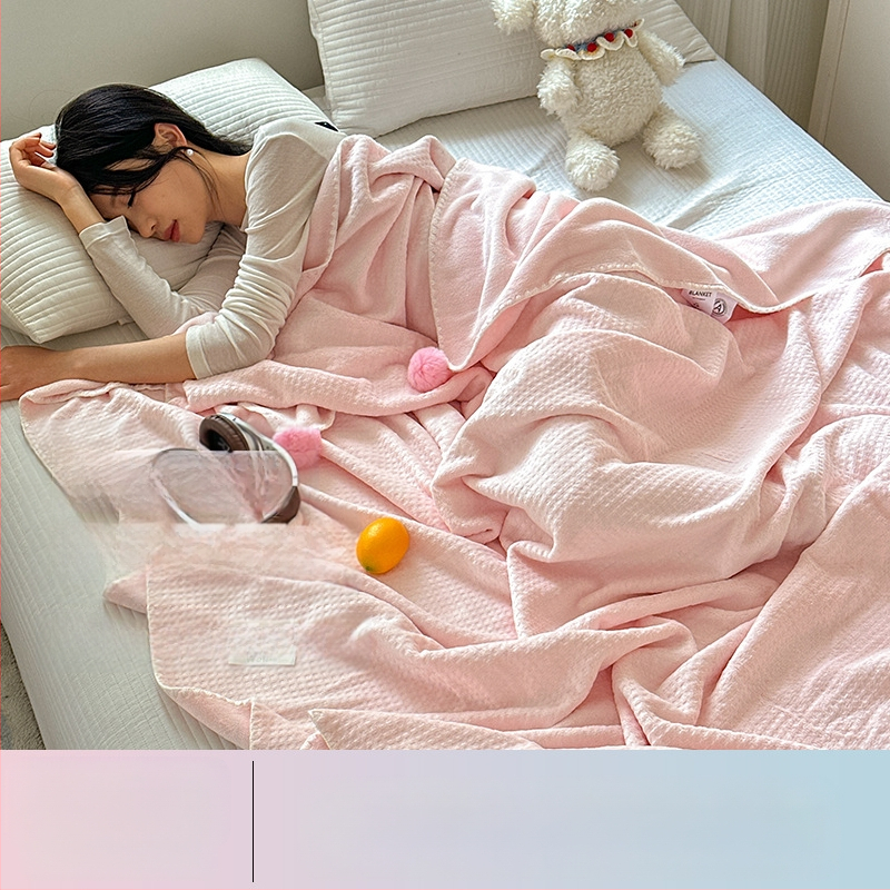 Pătură cu textură de vafă, dublu strat, pentru birou, pat și canapea – utilizare pe tot anul, 500–800 g poliester, model solid, stil modern minimalist