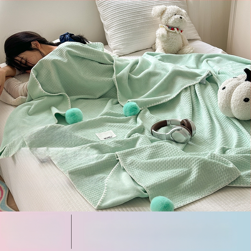 Pătură cu textură de vafă, dublu strat, pentru birou, pat și canapea – utilizare pe tot anul, 500–800 g poliester, model solid, stil modern minimalist