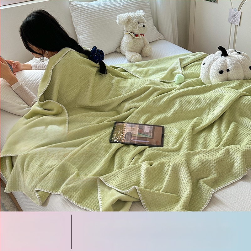 Pătură cu textură de vafă, dublu strat, pentru birou, pat și canapea – utilizare pe tot anul, 500–800 g poliester, model solid, stil modern minimalist