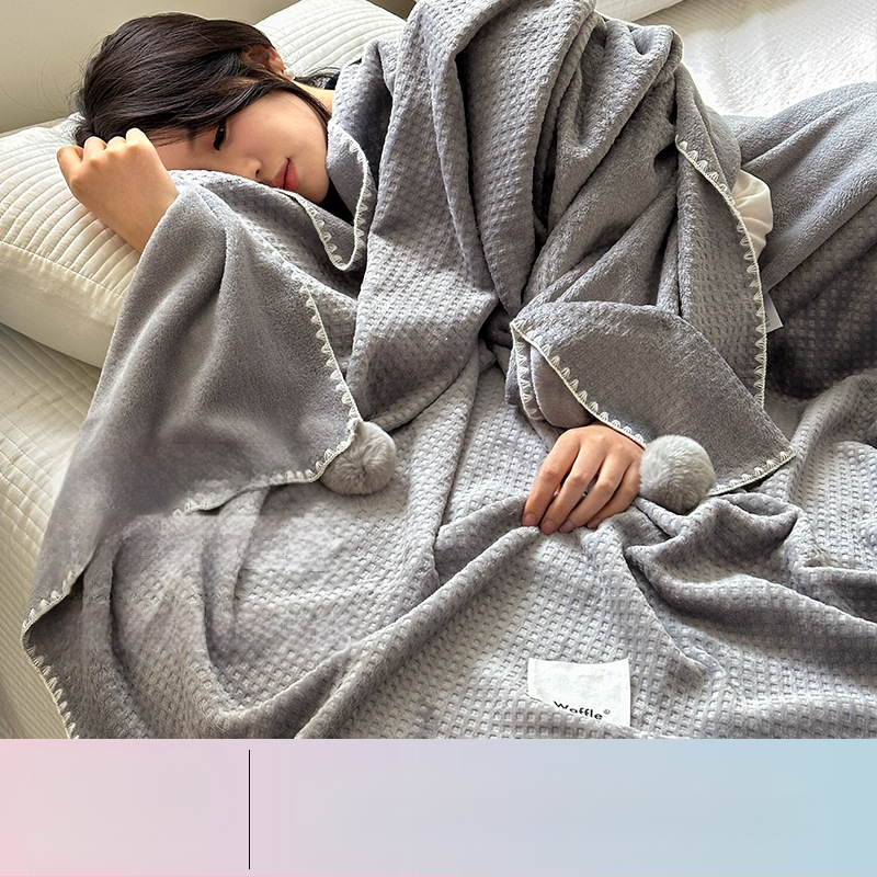 Pătură cu textură de vafă, dublu strat, pentru birou, pat și canapea – utilizare pe tot anul, 500–800 g poliester, model solid, stil modern minimalist
