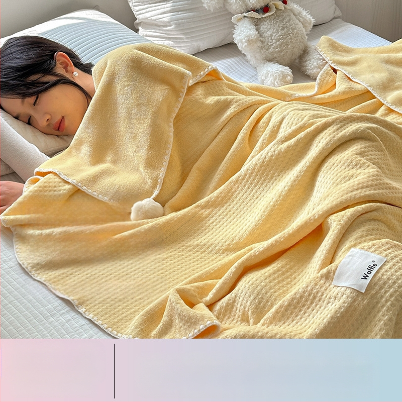 Pătură cu textură de vafă, dublu strat, pentru birou, pat și canapea – utilizare pe tot anul, 500–800 g poliester, model solid, stil modern minimalist