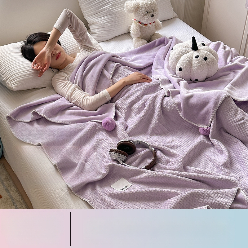 Pătură cu textură de vafă, dublu strat, pentru birou, pat și canapea – utilizare pe tot anul, 500–800 g poliester, model solid, stil modern minimalist