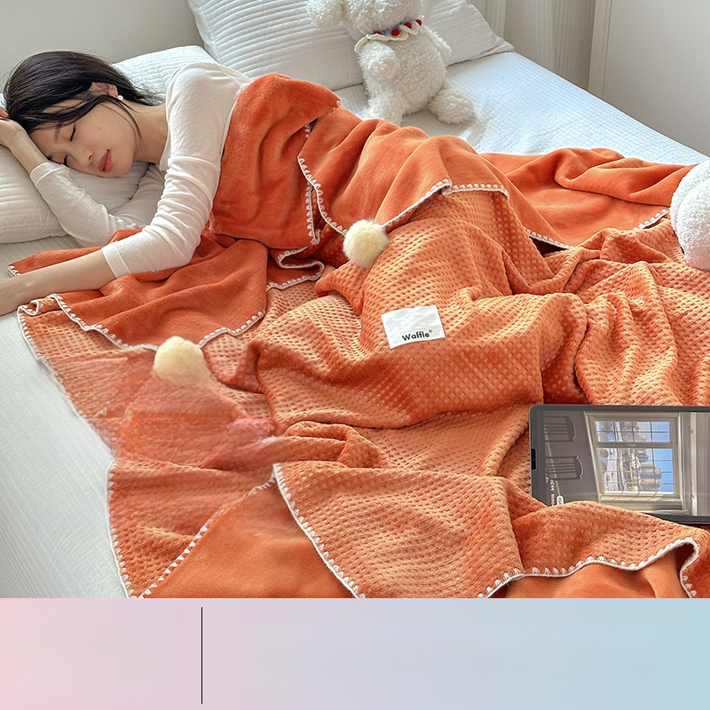 Pătură cu textură de vafă, dublu strat, pentru birou, pat și canapea – utilizare pe tot anul, 500–800 g poliester, model solid, stil modern minimalist