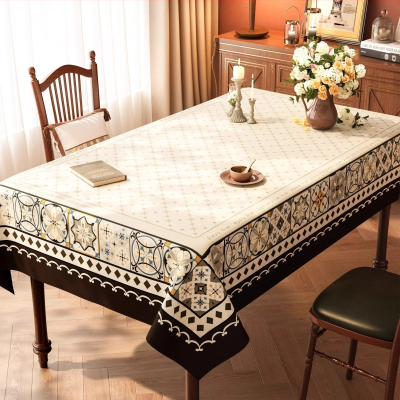 Покривка за маса PVC, водоустойчива и маслоустойчива, геометричен и флорален принт, правоъгълна