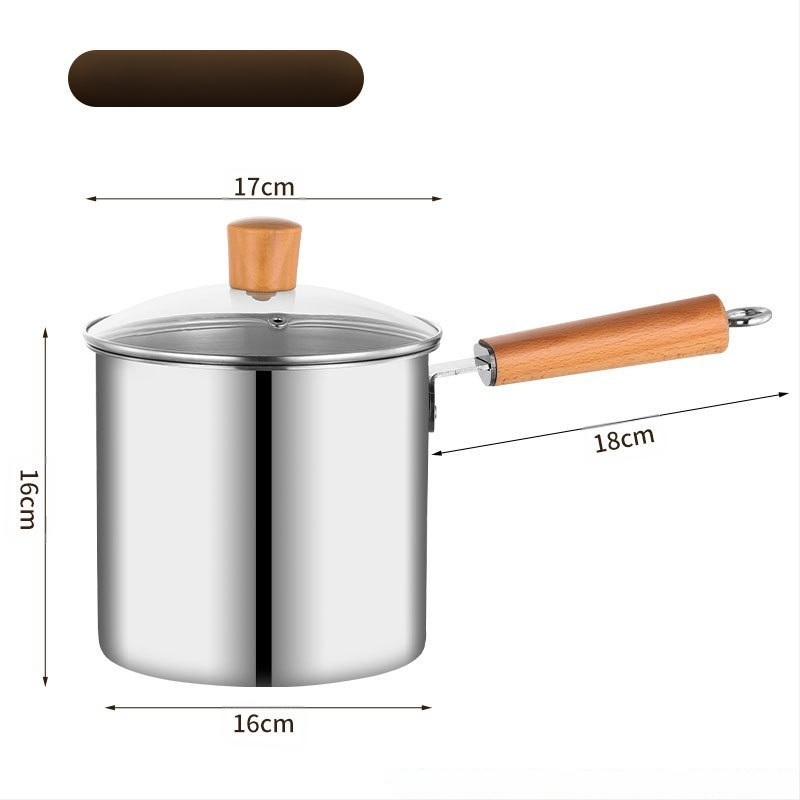 Nerūdijančio plieno fritūrinė keptuvė su filtru ir medine rankena, gili puodai su karšytu stiklo dangteliu, talpa 2,8–3 L, daugiafunkcinis virimui makaronų ir pieno, kepimui šašlykų