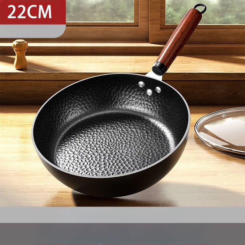 Geležinė kepimo keptuvė be dangos, be dangos, su daugiasluoksniu dugnu, suderinama su indukcine ir dujine virykle, stiklo dangtis iš nerūdijančio plieno