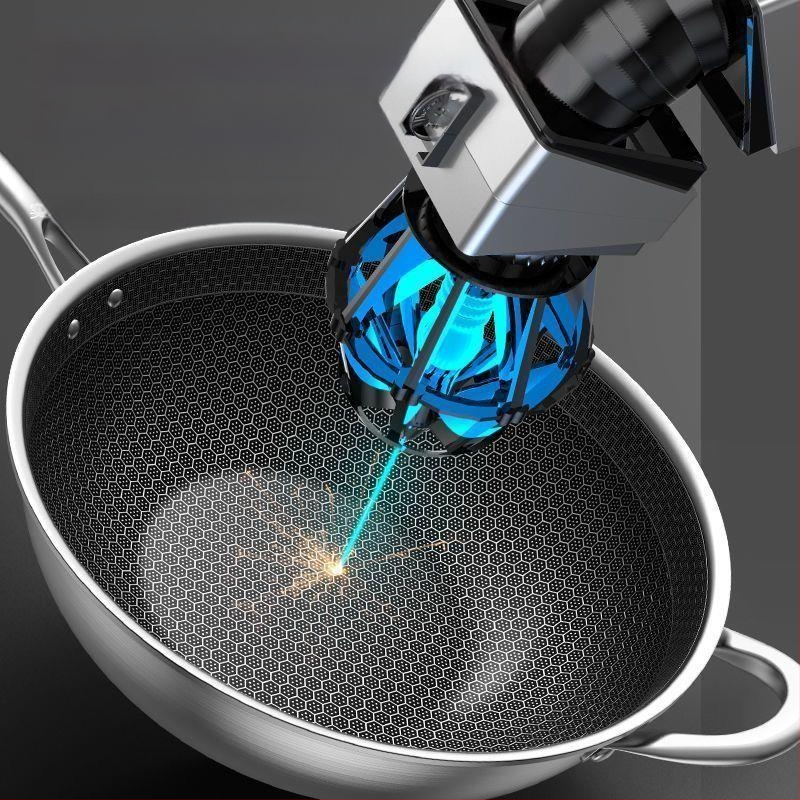 Nerūdijančio plieno wok su stiklo dangčiu, nelipus, su vienu dugnu, tinkamas bendrosioms viryklėms.