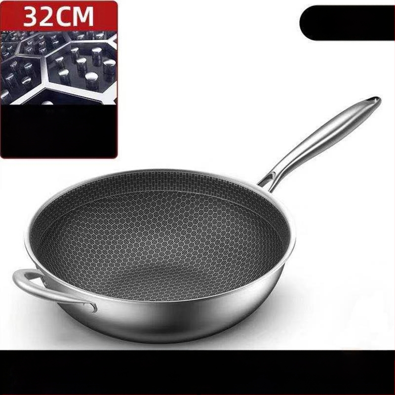 Nerūdijančio plieno wok su stiklo dangčiu, nelipus, su vienu dugnu, tinkamas bendrosioms viryklėms.