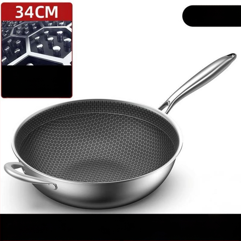 Nerūdijančio plieno wok su stiklo dangčiu, nelipus, su vienu dugnu, tinkamas bendrosioms viryklėms.