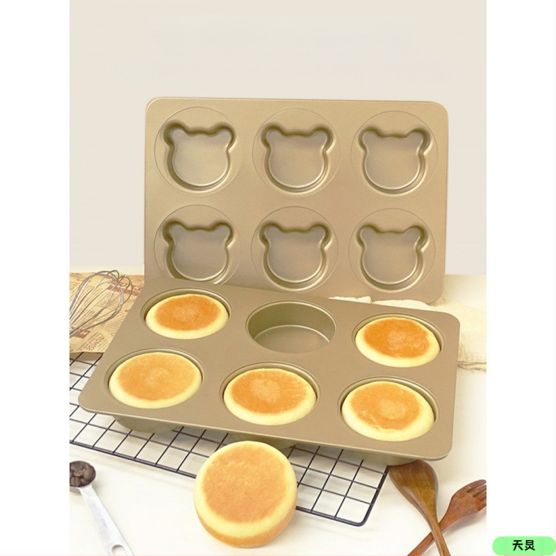 Šešių kamerų apvalus kepimo formos su dangteliu, skirtos anglų mufinams, japoniškiems raudųjų pupelių bandelėms, hamburgerio bandelėms ir duonai