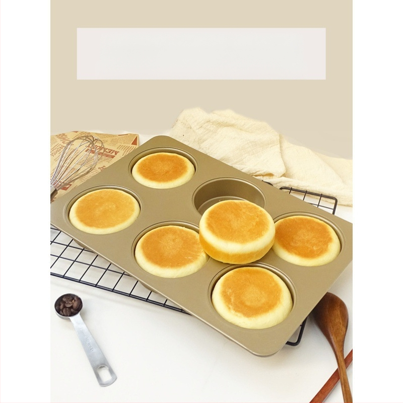 Šešių kamerų apvalus kepimo formos su dangteliu, skirtos anglų mufinams, japoniškiems raudųjų pupelių bandelėms, hamburgerio bandelėms ir duonai