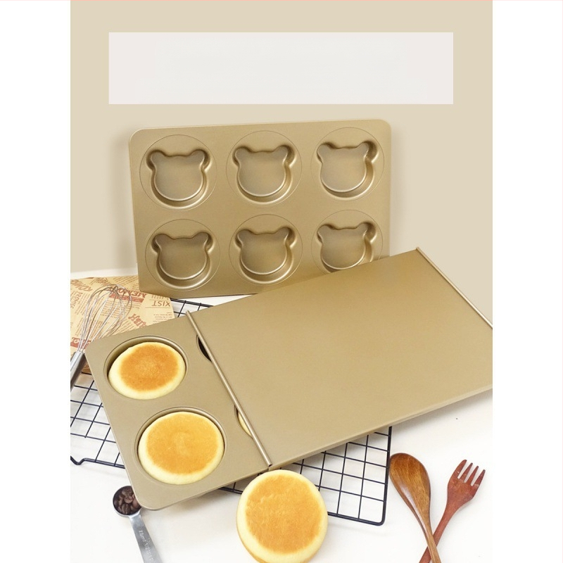 Šešių kamerų apvalus kepimo formos su dangteliu, skirtos anglų mufinams, japoniškiems raudųjų pupelių bandelėms, hamburgerio bandelėms ir duonai