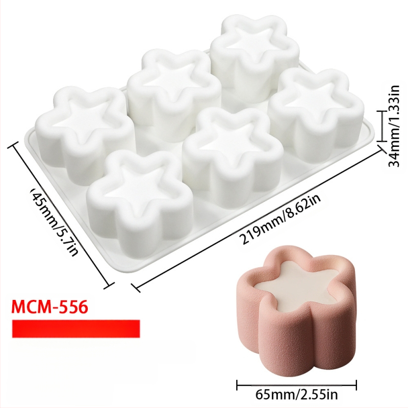 Silicone forma moussei ir šokoladui su 6 skyreliais ir įvairiomis formomis (žvaigždutės, Rubiko kubas, širdis); tinkama fondantui, rankų darbo muilams ir kvapiosioms žvakėms.