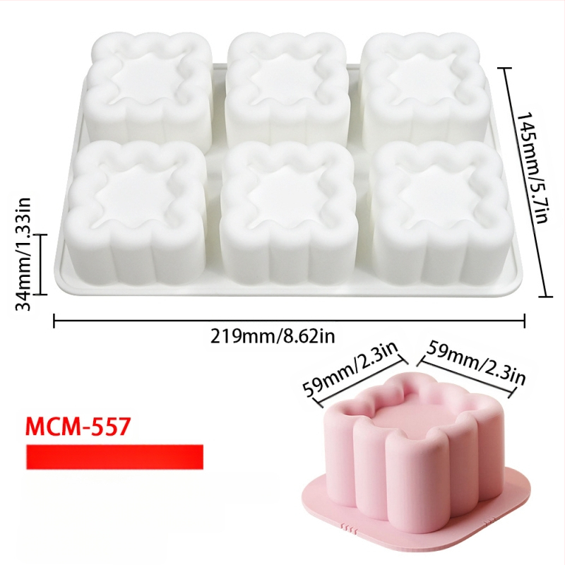 Silicone forma moussei ir šokoladui su 6 skyreliais ir įvairiomis formomis (žvaigždutės, Rubiko kubas, širdis); tinkama fondantui, rankų darbo muilams ir kvapiosioms žvakėms.