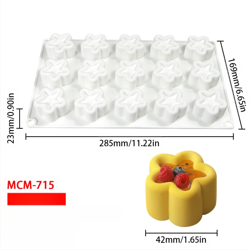Silicone forma moussei ir šokoladui su 6 skyreliais ir įvairiomis formomis (žvaigždutės, Rubiko kubas, širdis); tinkama fondantui, rankų darbo muilams ir kvapiosioms žvakėms.