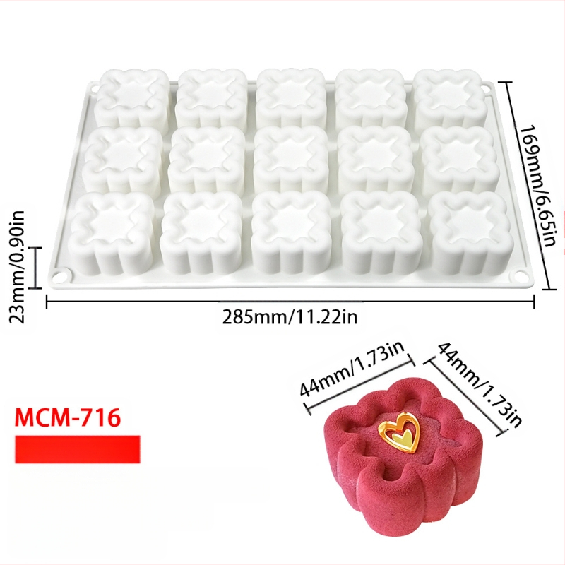 Silicone forma moussei ir šokoladui su 6 skyreliais ir įvairiomis formomis (žvaigždutės, Rubiko kubas, širdis); tinkama fondantui, rankų darbo muilams ir kvapiosioms žvakėms.