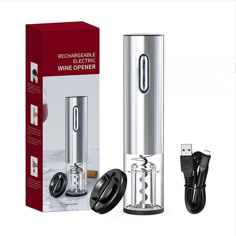 Elektrisks vīna pudeles atvērējs, piecu daļu komplekts no nerūsējoša tērauda, logotipa drukāšana, privātais zīmols