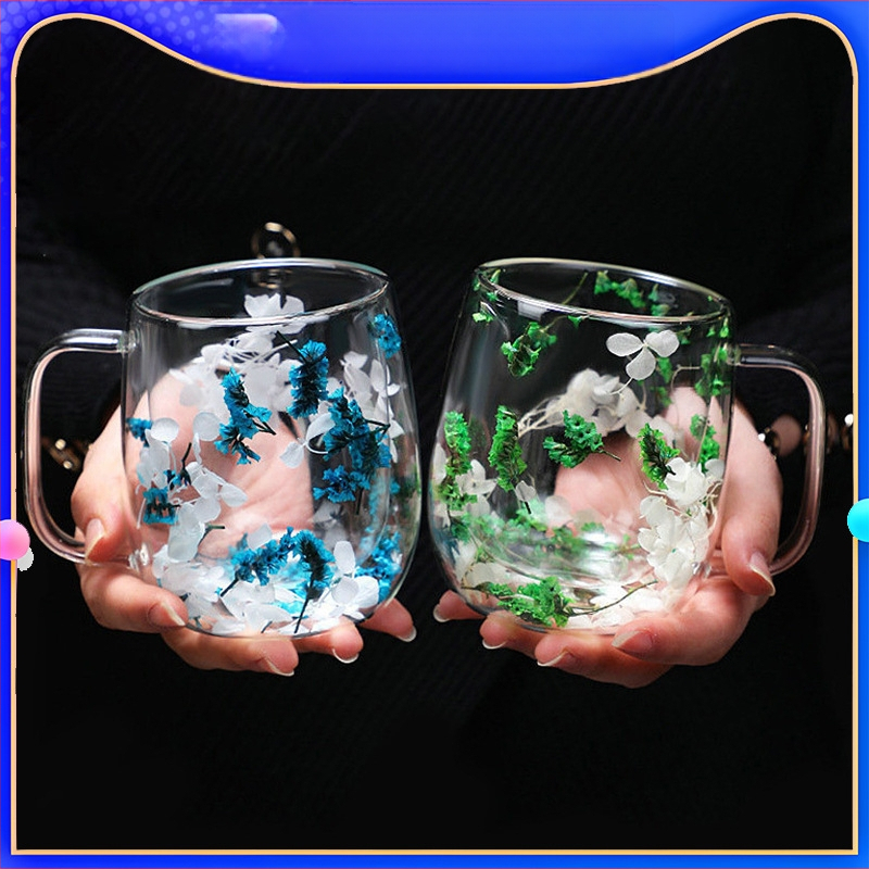 Kavos puodelis iš dvigubo sluoksnio borosilikatinio stiklo, rankų pūtimo, su rankena, atsparus aukštai temperatūrai