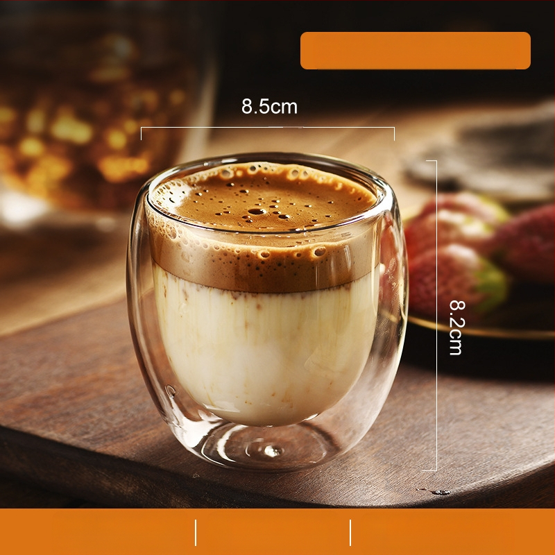 Dvigubo sienelių stiklinė kavos puodelis su rankena — izoliacinė, atspari aukštai temperatūrai, tinkama arbatai ir kavai