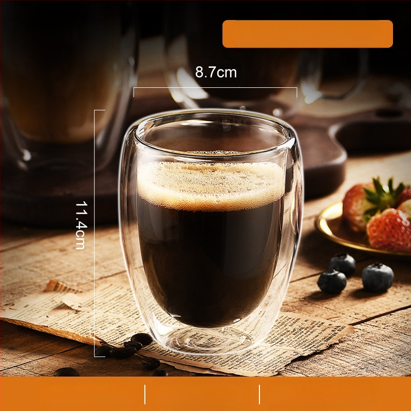 Dvigubo sienelių stiklinė kavos puodelis su rankena — izoliacinė, atspari aukštai temperatūrai, tinkama arbatai ir kavai