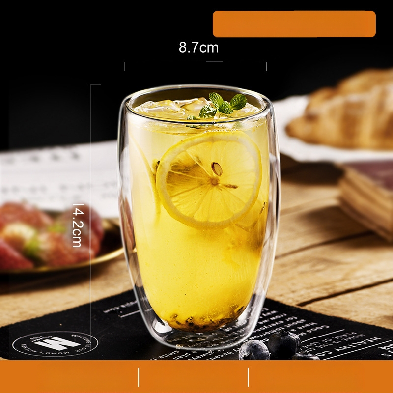 Dvigubo sienelių stiklinė kavos puodelis su rankena — izoliacinė, atspari aukštai temperatūrai, tinkama arbatai ir kavai