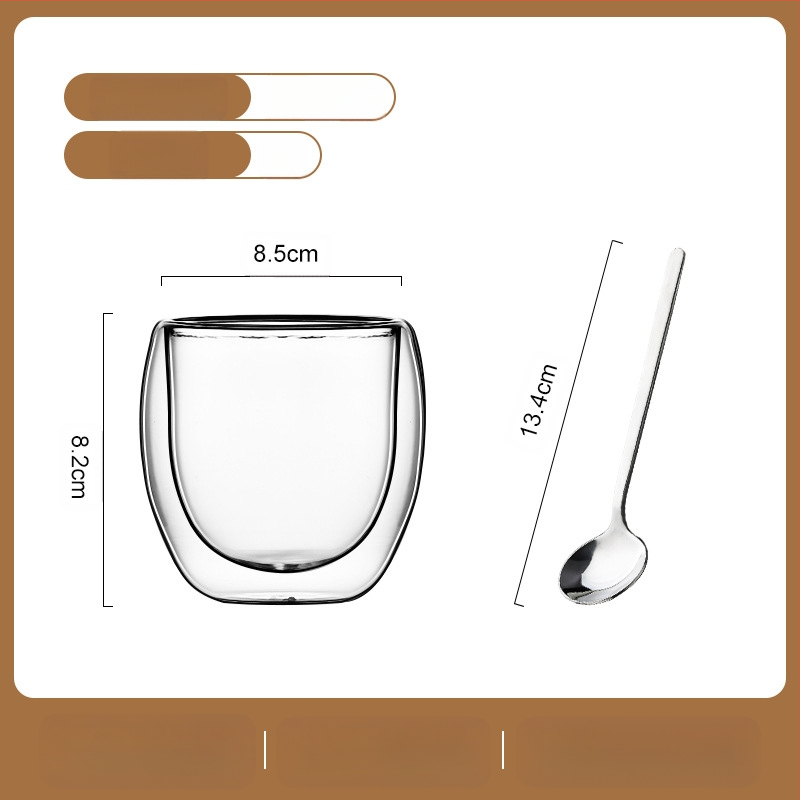 Dvigubo sienelių stiklinė kavos puodelis su rankena — izoliacinė, atspari aukštai temperatūrai, tinkama arbatai ir kavai