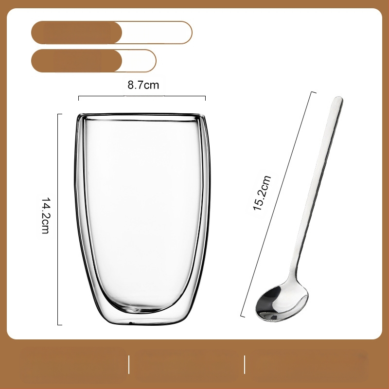 Dvigubo sienelių stiklinė kavos puodelis su rankena — izoliacinė, atspari aukštai temperatūrai, tinkama arbatai ir kavai