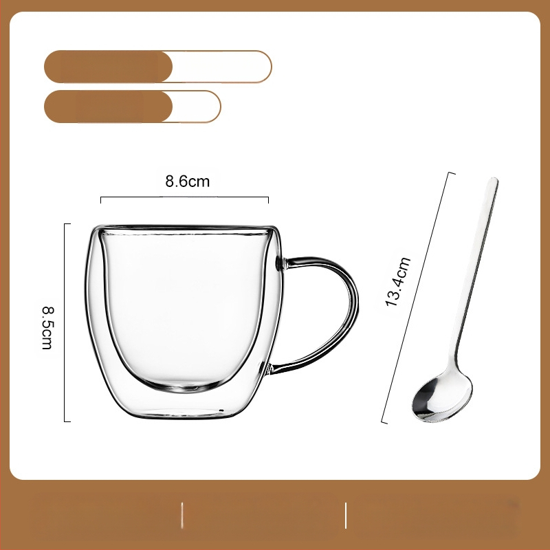 Dvigubo sienelių stiklinė kavos puodelis su rankena — izoliacinė, atspari aukštai temperatūrai, tinkama arbatai ir kavai