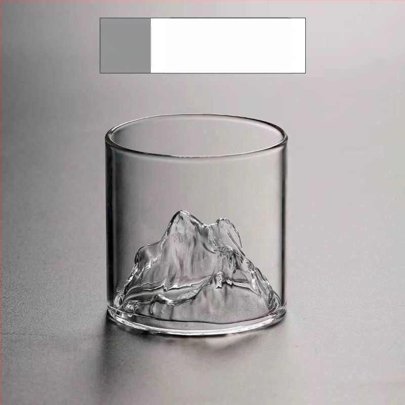 Termo atsparus stiklo puodelis japonų stiliuje su Fudžio motyvu ir ledinio rašto dizainu, apvalios formos