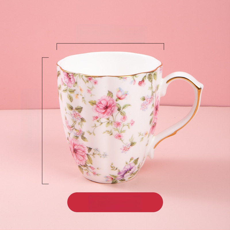 Kavos puodelis iš kaulinio porceliano, su daugiau nei 36% kaulinio miltelių, netaisyklingos formos, gėlių raštas, aukšta temperatūros atsparumas, logotipo spausdinimas įmanomas