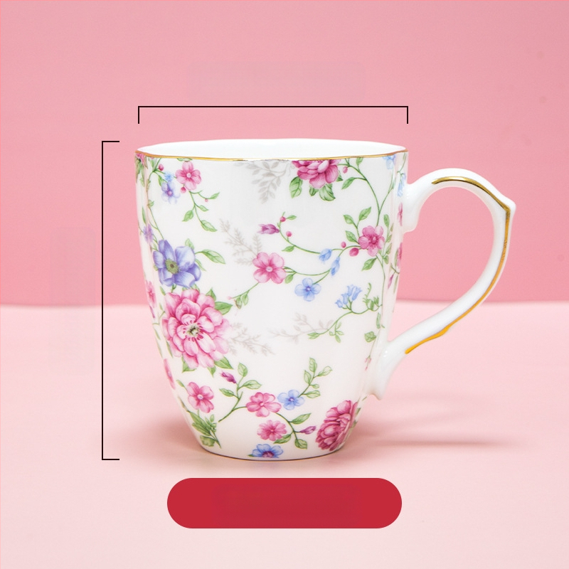 Kavos puodelis iš kaulinio porceliano, su daugiau nei 36% kaulinio miltelių, netaisyklingos formos, gėlių raštas, aukšta temperatūros atsparumas, logotipo spausdinimas įmanomas