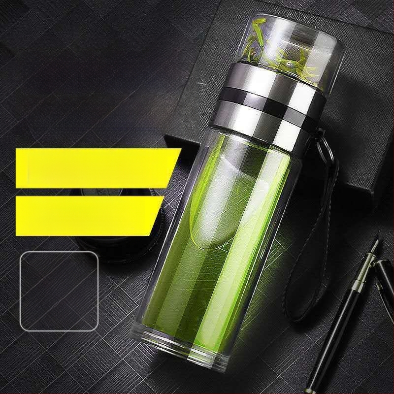 Stiklinė izoliuota arbatos taurelė su atskyrimu arbata-vanduo, su rankena, nešiojama