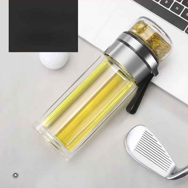 Stiklinė izoliuota arbatos taurelė su atskyrimu arbata-vanduo, su rankena, nešiojama