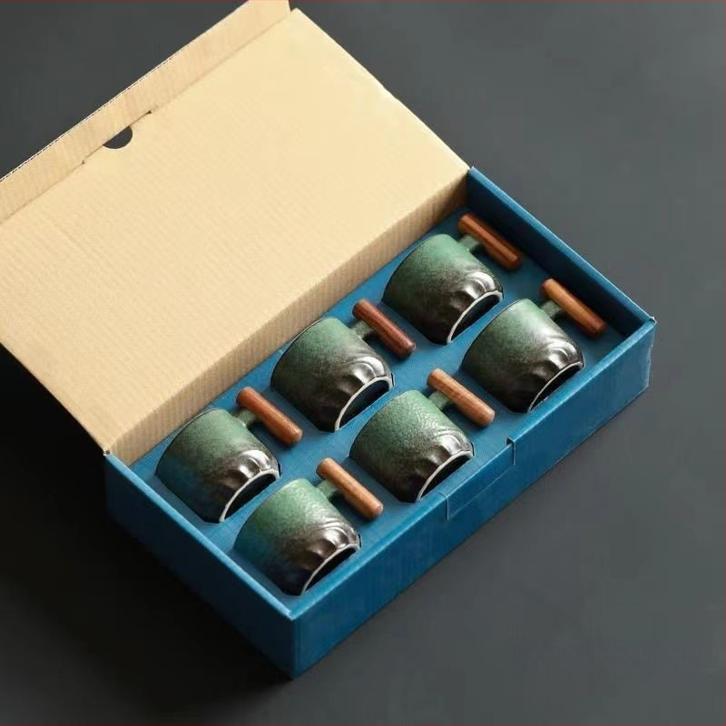 Κεραμική κούπα καφέ με λαβή – ιαπωνικού στυλ, ρετρό γλάσο καμίνι, αντι-κάψιμο, για οικιακή χρήση.