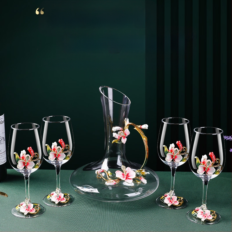 Aukštos kokybės stiklo vyno taure su besisukančiu dekantatoriumi ir Phalaenopsis dizainu – 1 dalių gėrimų komplektas (2025 išleidimas)