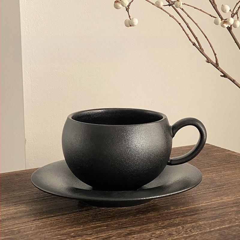 Kavos puodelis su retro akmens raštu, japoniško stiliaus, paprastas dizainas (japoniško stiliaus; paprastas dizainas; vienetinė pakuotė; pirmosios klasės kokybė)