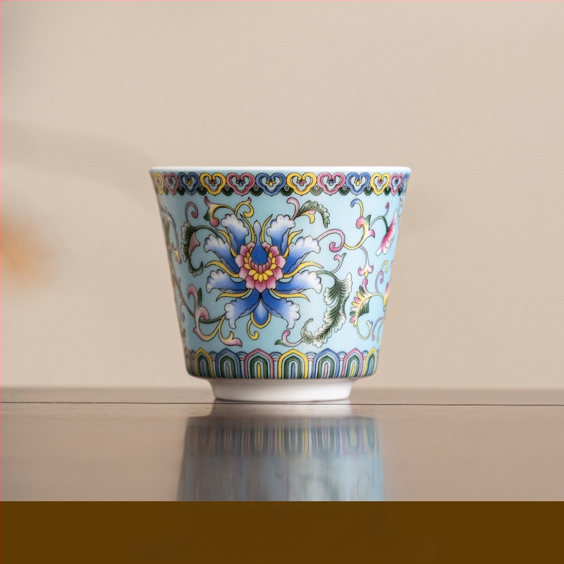 Keraminė emaliuota arbatos taurelė – kinų stiliaus, paprastas dizainas, tinkama dovana, skirti gimtadieniams ir kelionėms