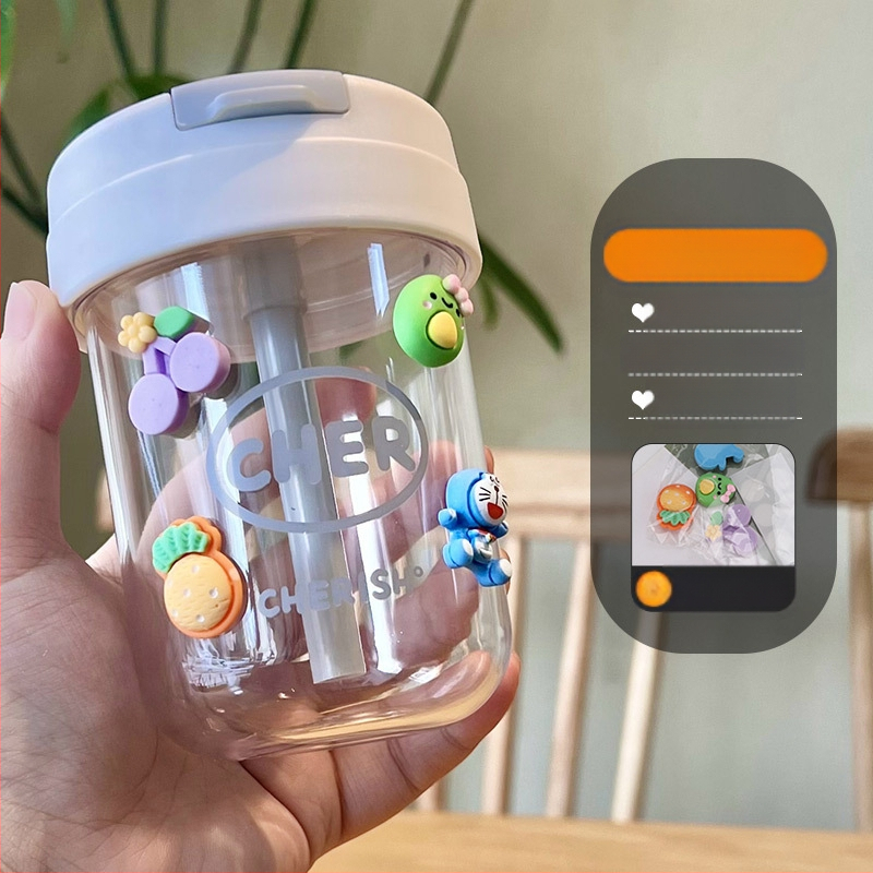 Ton-ton puodelis, PC medžiaga, atsparus kritimui, cilindrinė forma, su šiaudeliu