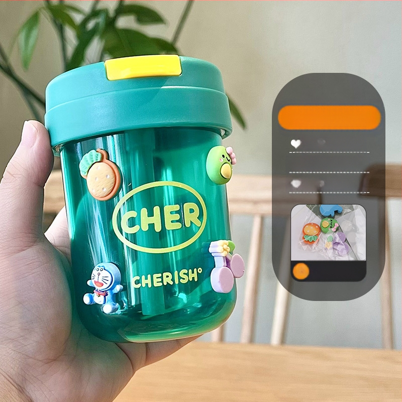 Ton-ton puodelis, PC medžiaga, atsparus kritimui, cilindrinė forma, su šiaudeliu