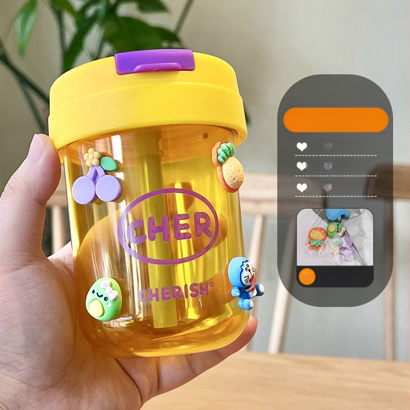 Ton-ton puodelis, PC medžiaga, atsparus kritimui, cilindrinė forma, su šiaudeliu