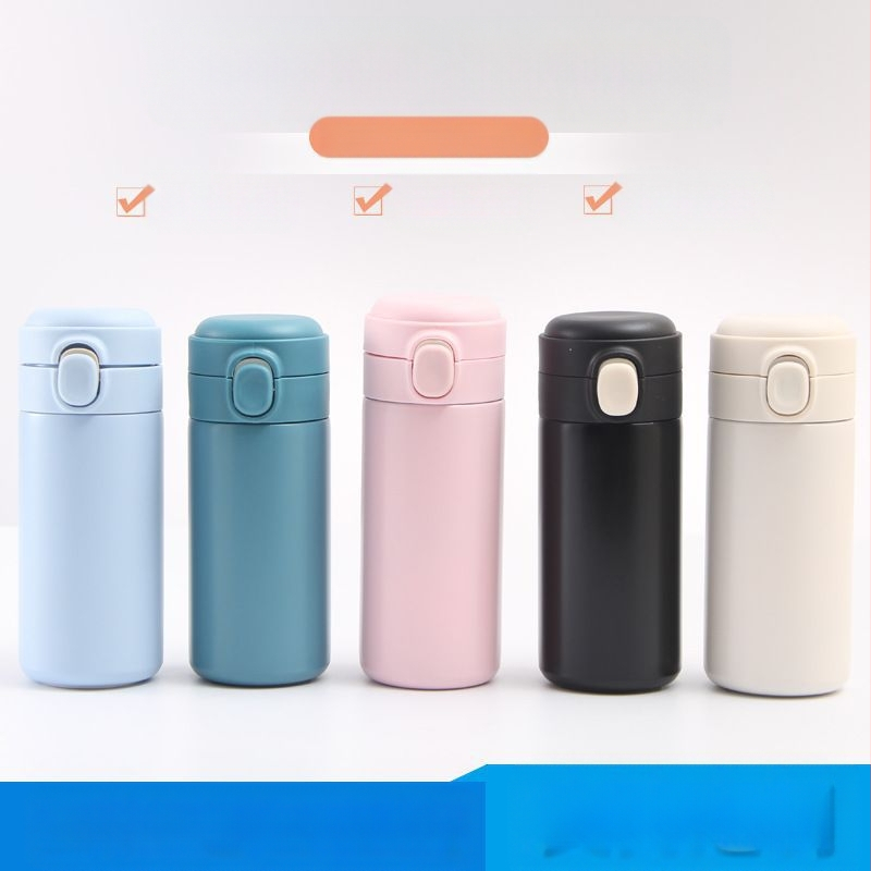 Nerūdijančio plieno termos puodelis su šuoliu – vidus 304, išorė 201, vakuuminis izoliacija 6–12 val., individualus logotipas