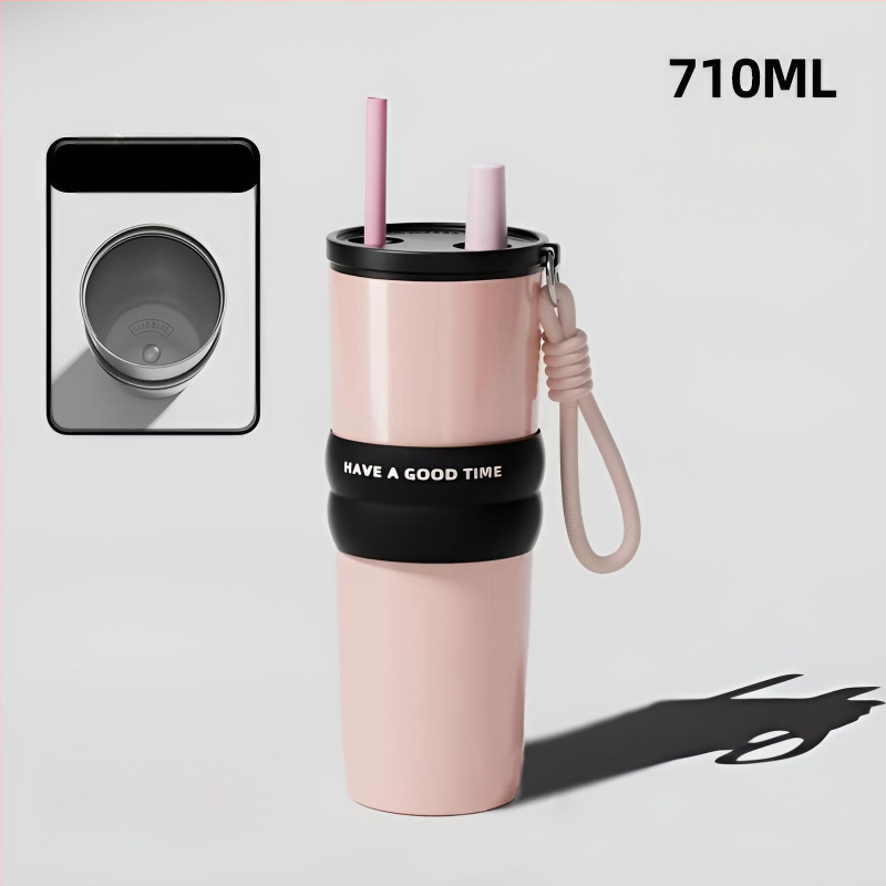 Termosas su 316 nerūdijančio plieno vidiniu bakeliu, išoriniu 304 nerūdijančio plieno korpusu, vakuuminė izoliacija (6-12 val.), nešiojamas automobilių puodelis