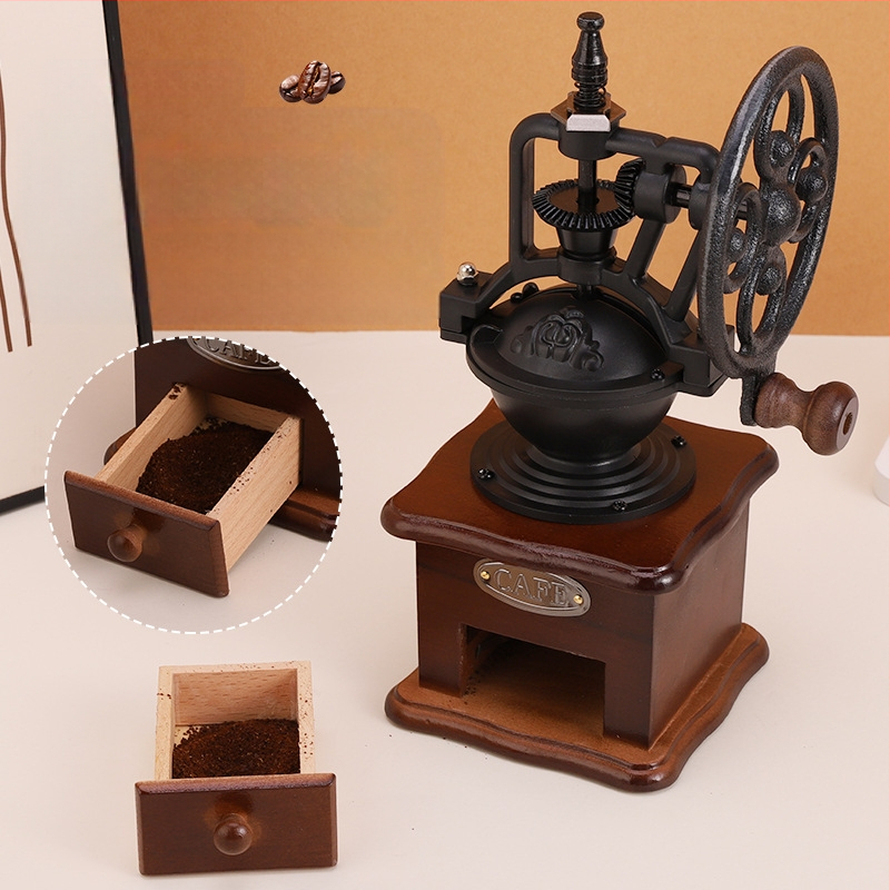 Bochen nešiojamas rankinis kavos malūnėlis su OEM palaikymu, spausdintas logotipas, pritaikomas apdorojimas, šviesus prabangos retro stilius