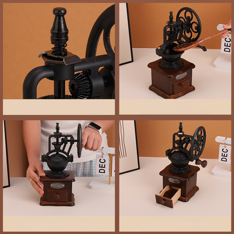 Bochen nešiojamas rankinis kavos malūnėlis su OEM palaikymu, spausdintas logotipas, pritaikomas apdorojimas, šviesus prabangos retro stilius