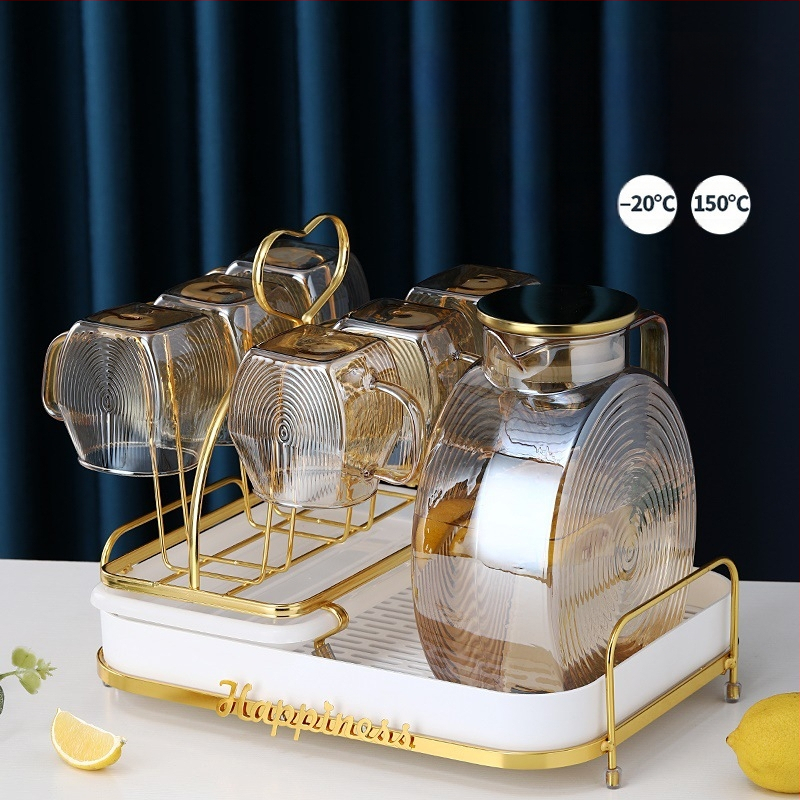 Stiklinis arbatinuko komplektas namų naudojimui su ledyno raštu, didelė talpa, pritaikomas, tinka sultims, pienui, gėrimams ir šaltam vandeniui