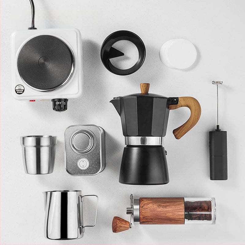 Σετ καφέ moka pot – μοντέρνου μινιμαλιστικού στυλ, μάρκα Choxila, κυκλοφορία 2022, συσκευασία από χαρτόνι