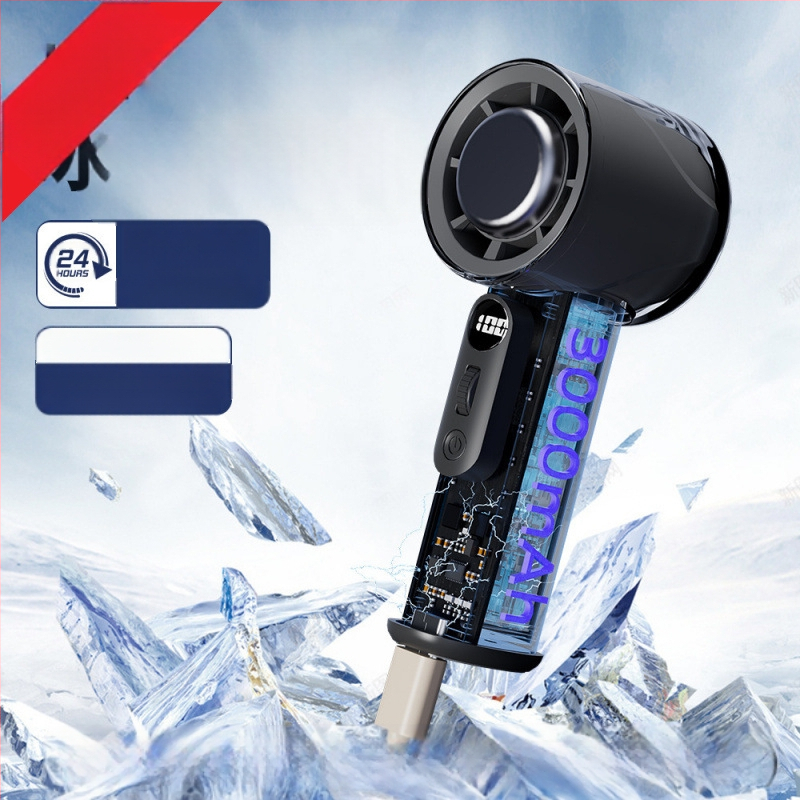 Ventilator portabil USB cu răcire, motor brushless cu 5 palete, 5 trepte de viteză, baterie încorporată 2000–4000 mAh, zgomot sub 36 dB