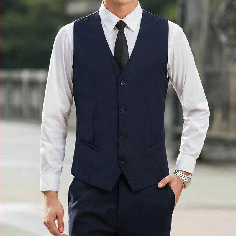Ανδρικό γιλέκο σε κορεατικό στυλ, εφαρμοστό, μονόμπροχο, με V-λαιμό