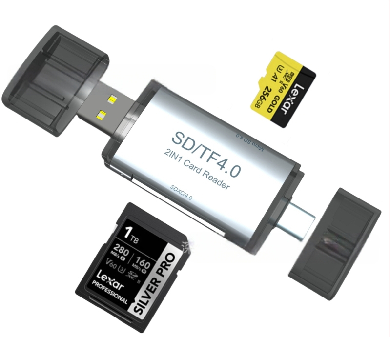 Αναγνώστης καρτών δύο σε ένα USB 3.2 με διεπαφή USB-C 3.2 – Υποστήριξη SD καρτών, αλουμινένιο περίβλημα