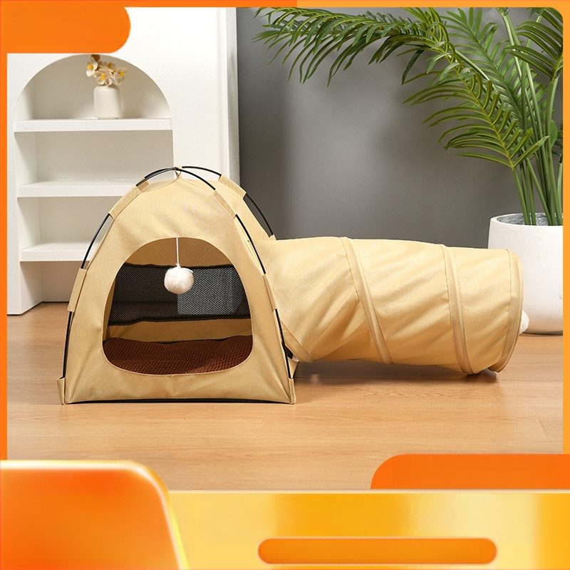 Macska sátor alagúttal – minden évszakra tervezve, zárt, vízálló, levehető és mosható (anyag: textil + vászon)